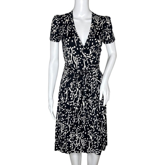 Diane Von Furstenberg Dress Women 2 Black‎ White Wrap Dress Italy 1970s Vintage